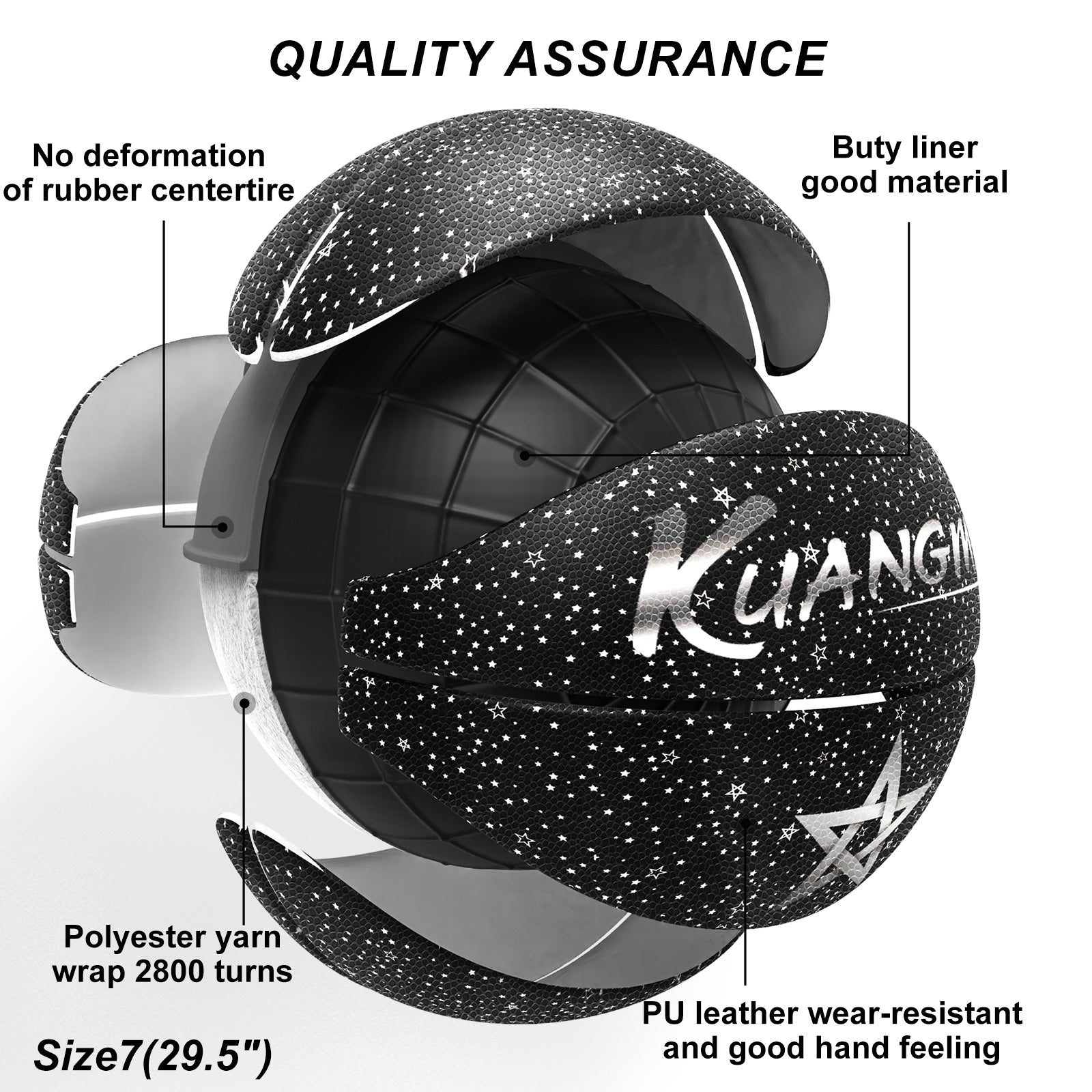 Kuangmi Glow-in-the-Dark Starry Sky Basketball Gift, Size 7 (29.5"), Hygroscopic PU for Indoor Outdoor Play