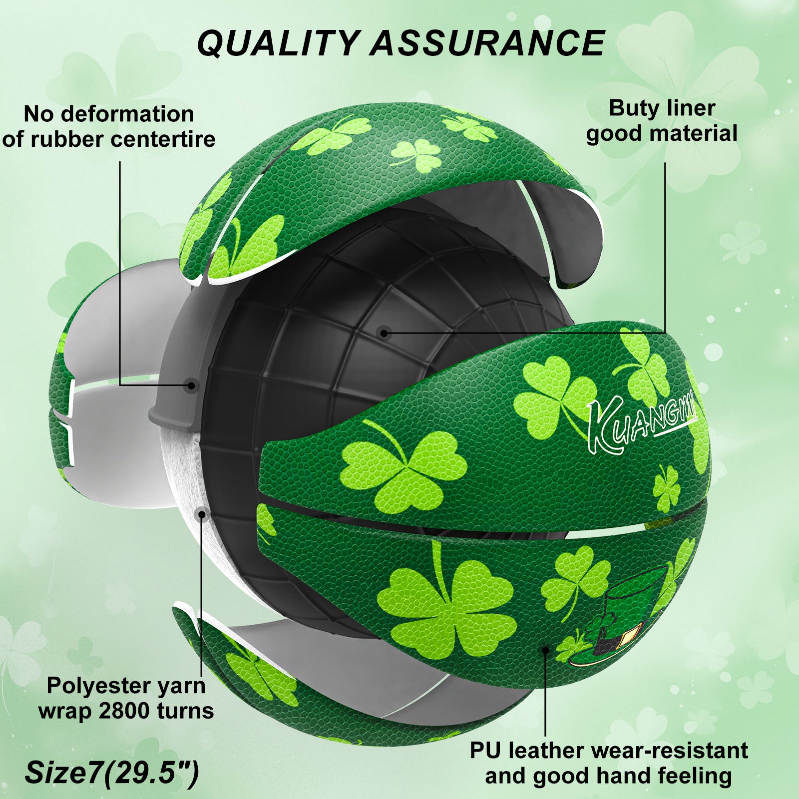 Kuangmi St Patricks Day Shamrock Basketball Gift Size 7 (29.5") for Indoor Outdoor Play