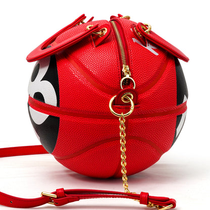 Kuangmi PU Red - Black “18” Pattern 7# Basketball Crossbody Bag w/ Adjustable Strap