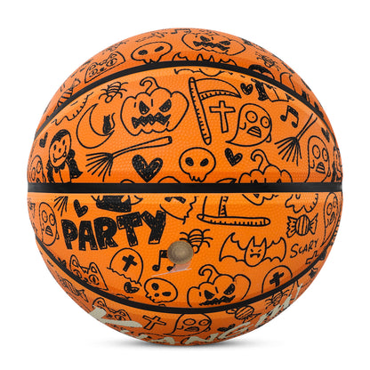 Kuangmi 2025 Halloween Basketball - Size 7 (29.5") Graffiti Design with Built-in LED Lights, Rubber Material, Light-Up on Bounce, Playable & Decorative