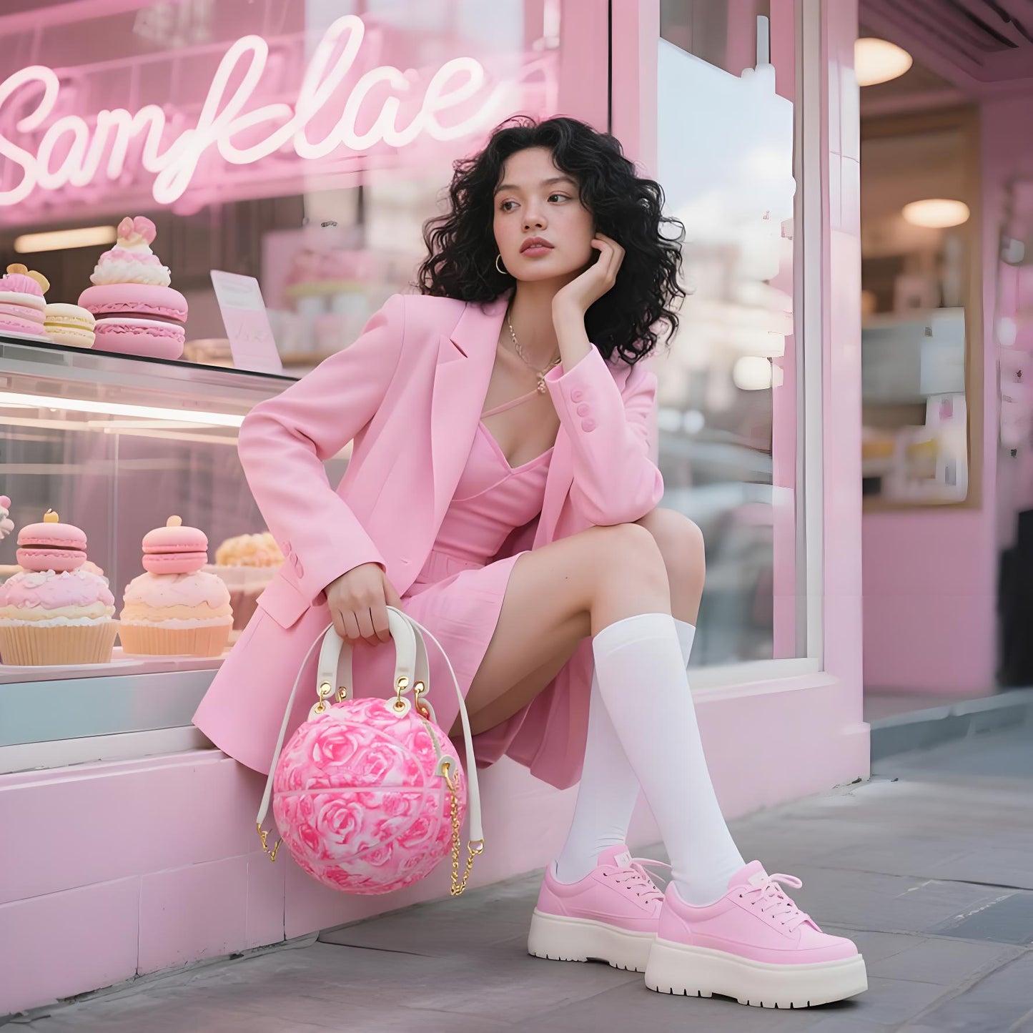 "Pink Rose Bloom" Size-6 Basketball Bag & Handbag