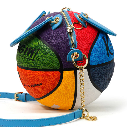 Kuangmi PU Classic 8 - Color Block 7# Basketball Crossbody Bag w/ Adjustable Strap