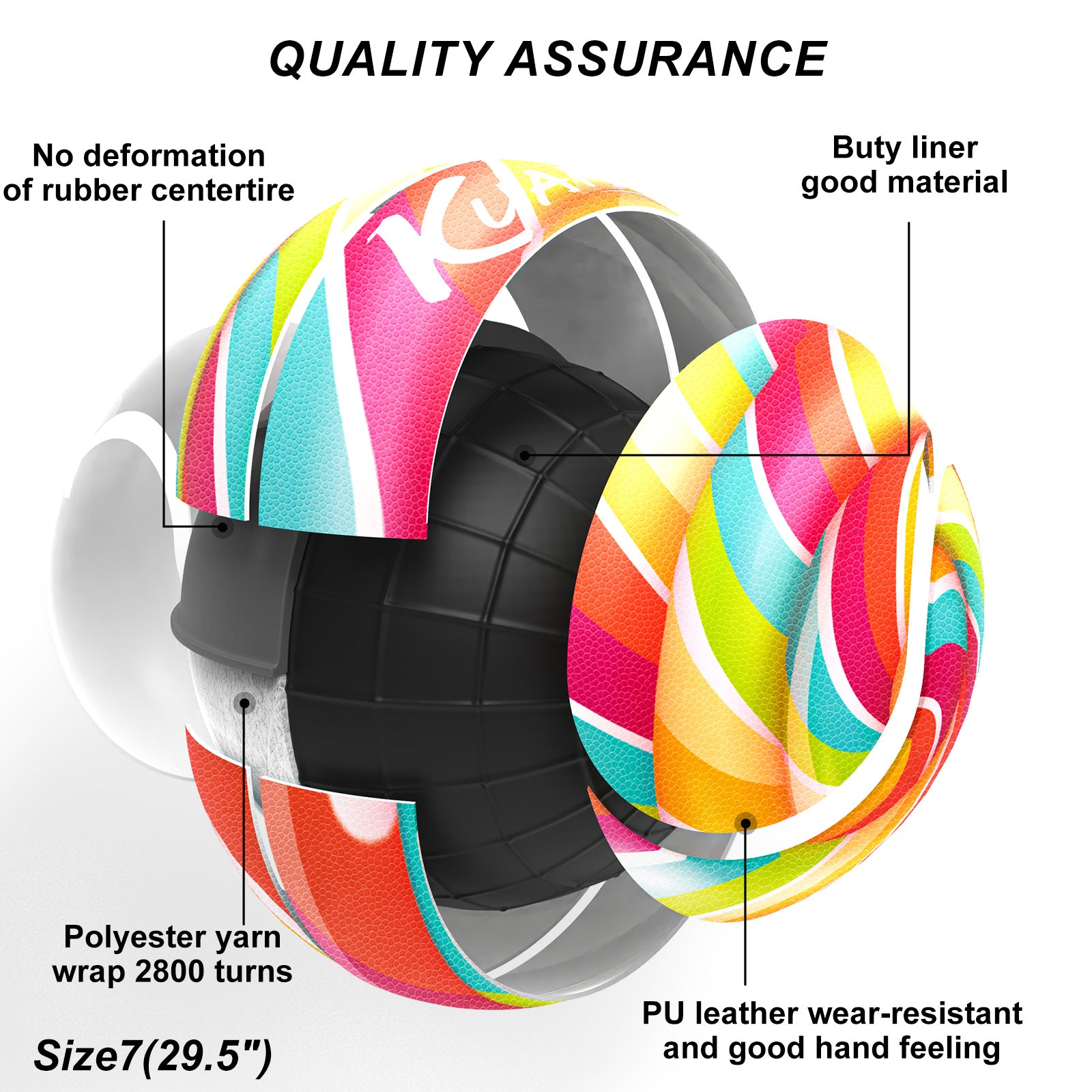 Kuangmi Lollipop Basketball Gift, Size 7 (29.5"), PU Leather for Indoor Outdoor Play