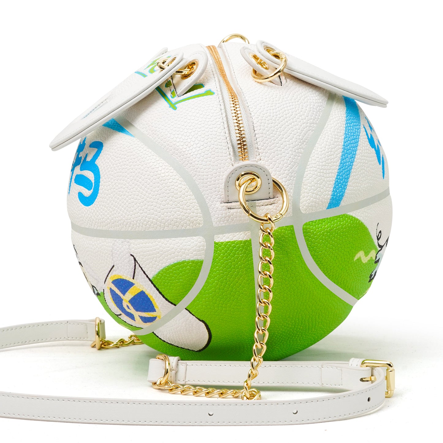 Kuangmi PU White - Green “Funny Cow & Milk Pack” Pattern Basketball Crossbody Bag w/ Adjustable Strap