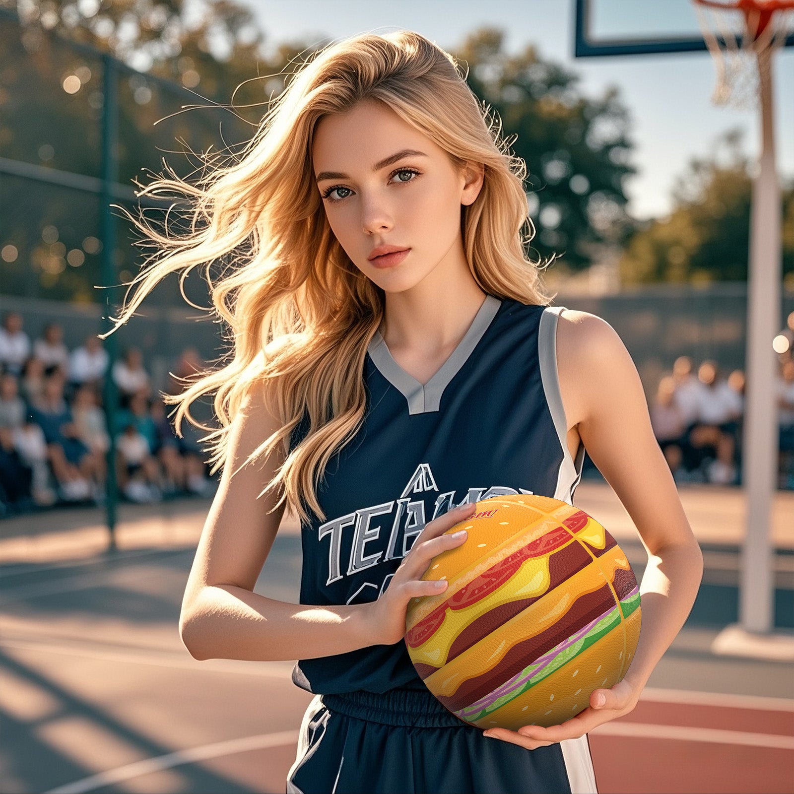 Balón de baloncesto Kuangmi Hamburger, talla 7 (29,5"), piel sintética higroscópica