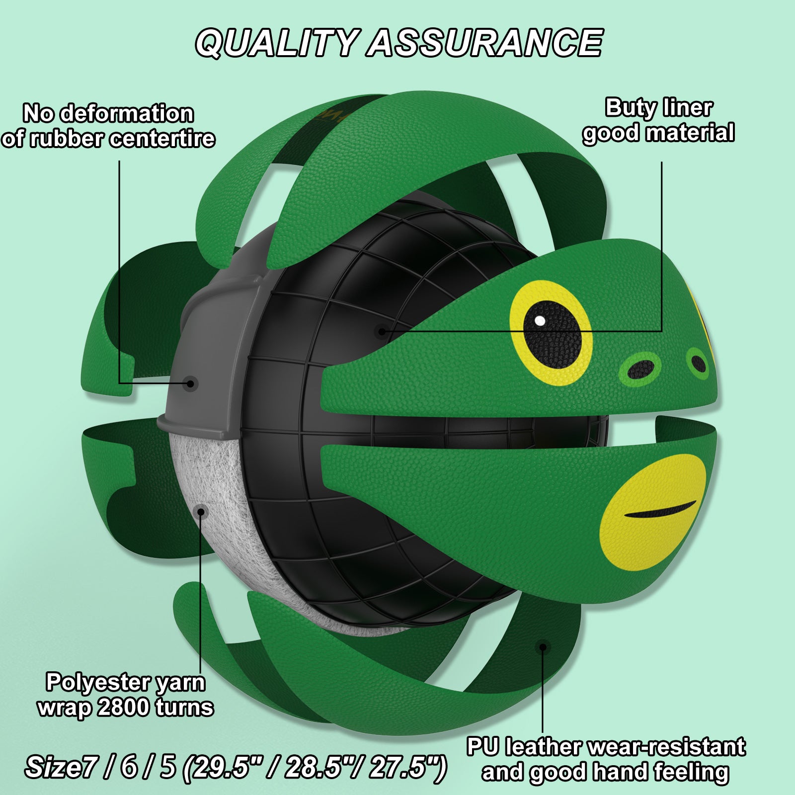 Kuangmi Funny Green Fish Basketball Size 7/6/5 Hygroscopic PU