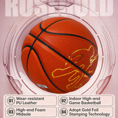 Kuangmi Indoor Official Game Basketball, Size 7 (29.5"), Orange PU with Gold Foil Design