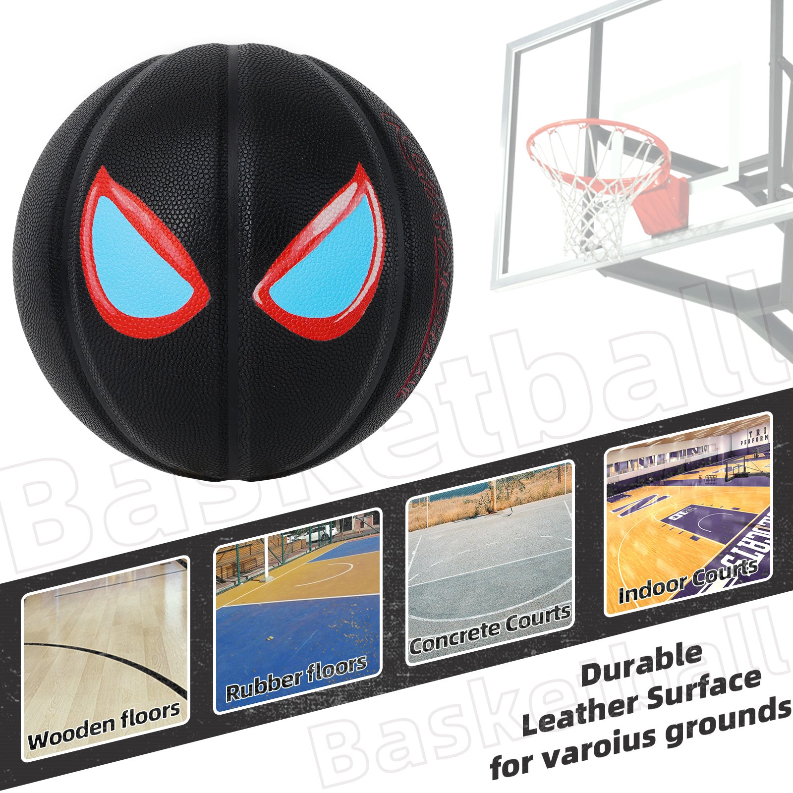 Kuangmi Spider-Eye Glow-in-the-Dark Basketball, Sizes 5/6/7, Hygroscopic PU