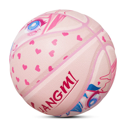 Kuangmi Pink Anime Pattern Basketball Size 7（29.5“）, Durable PU Ball for Kids Youth Adults, Indoor Outdoor Training Game