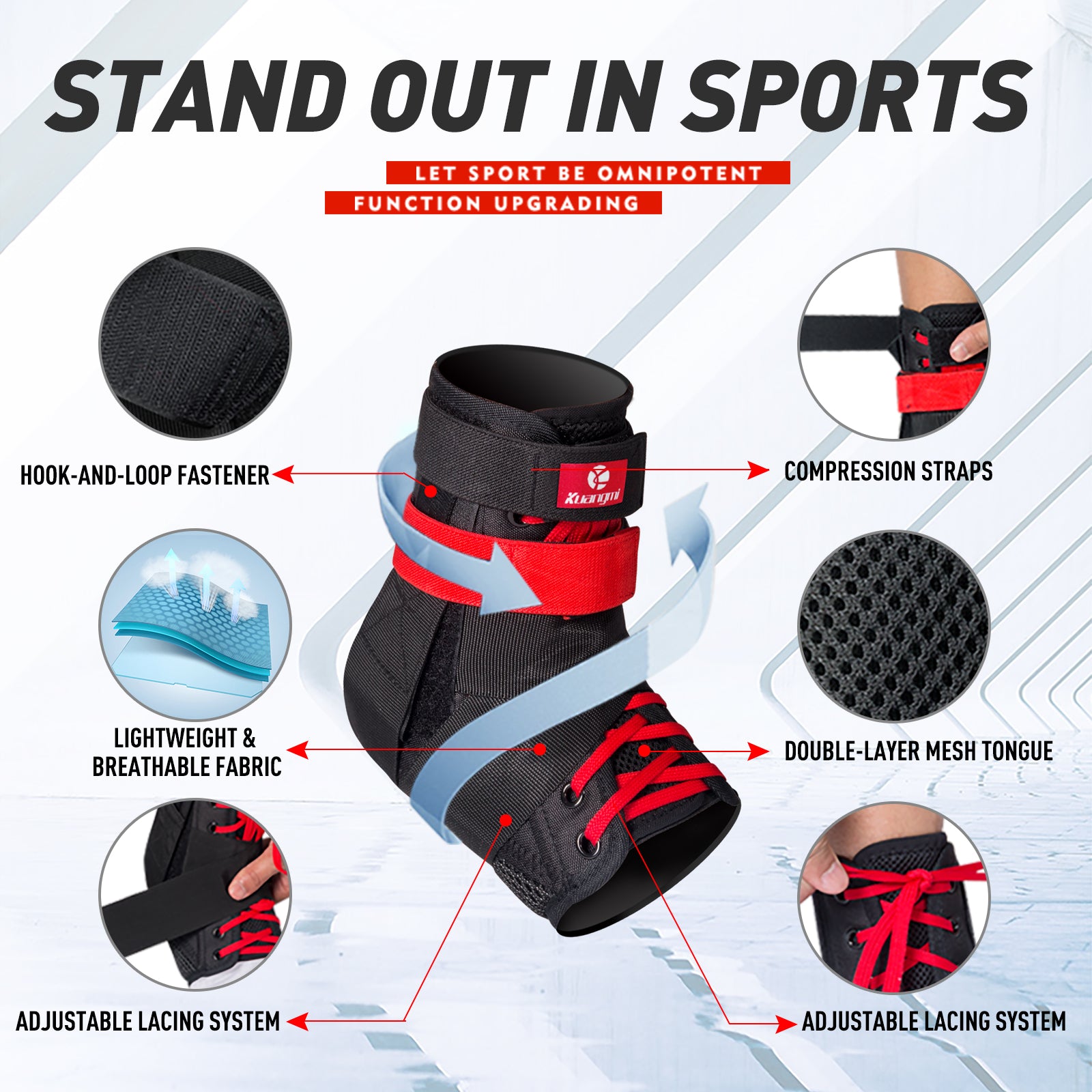 Kuangmi Figure-8 Wrapping Ankle Brace - Adjustable Ankle Support for Sports (S/M/L)
