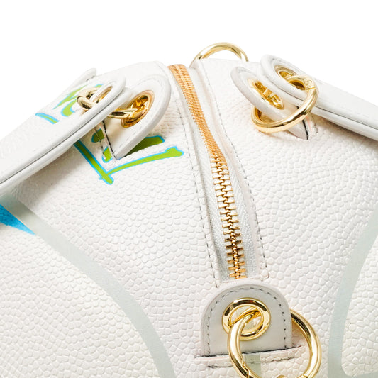 Kuangmi PU White - Green “Funny Cow & Milk Pack” Pattern Basketball Crossbody Bag w/ Adjustable Strap