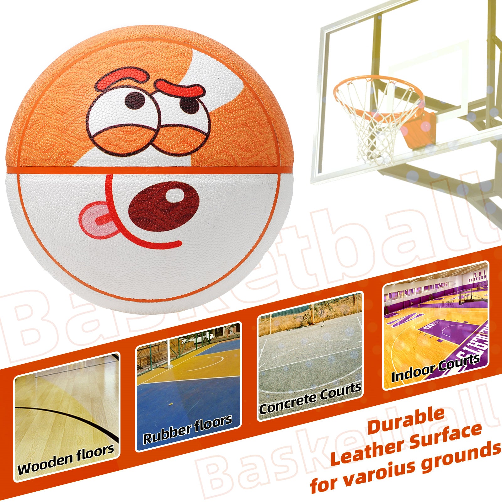 Kuangmi Corgi Muster Basketball Größe 7 (29,5“), Spaßiges Design PU Ball für Kinder Jugendliche Erwachsene, Innen Außen Training Spiel