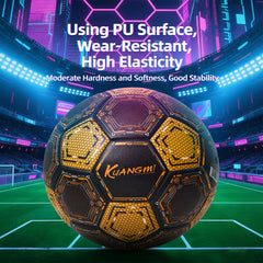 Kuangmi Mecha Honeycomb Football (Silver/Black-Gold), Size 5, PU Surface for Training & Competition