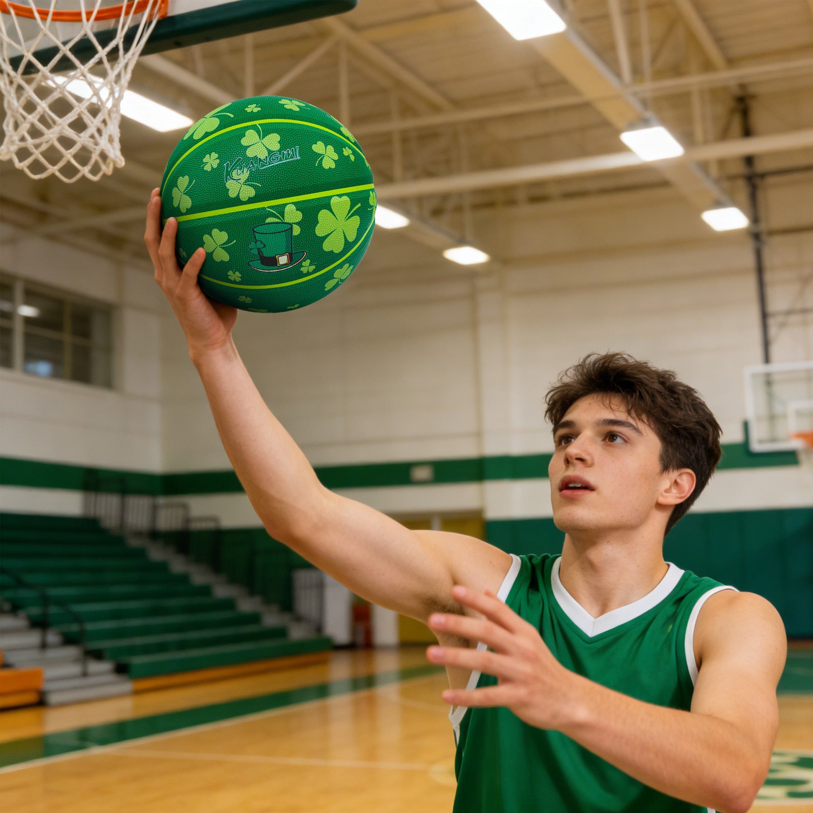 Kuangmi St Patricks Day Shamrock Basketball Gift Size 7 (29.5") for Indoor Outdoor Play
