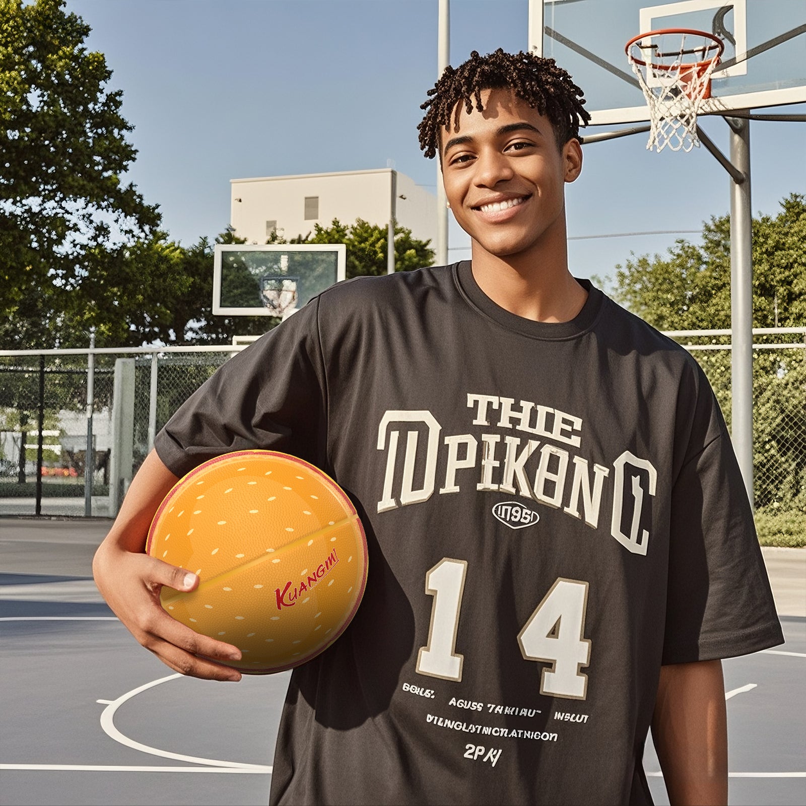 Balón de baloncesto Kuangmi Hamburger, talla 7 (29,5"), piel sintética higroscópica