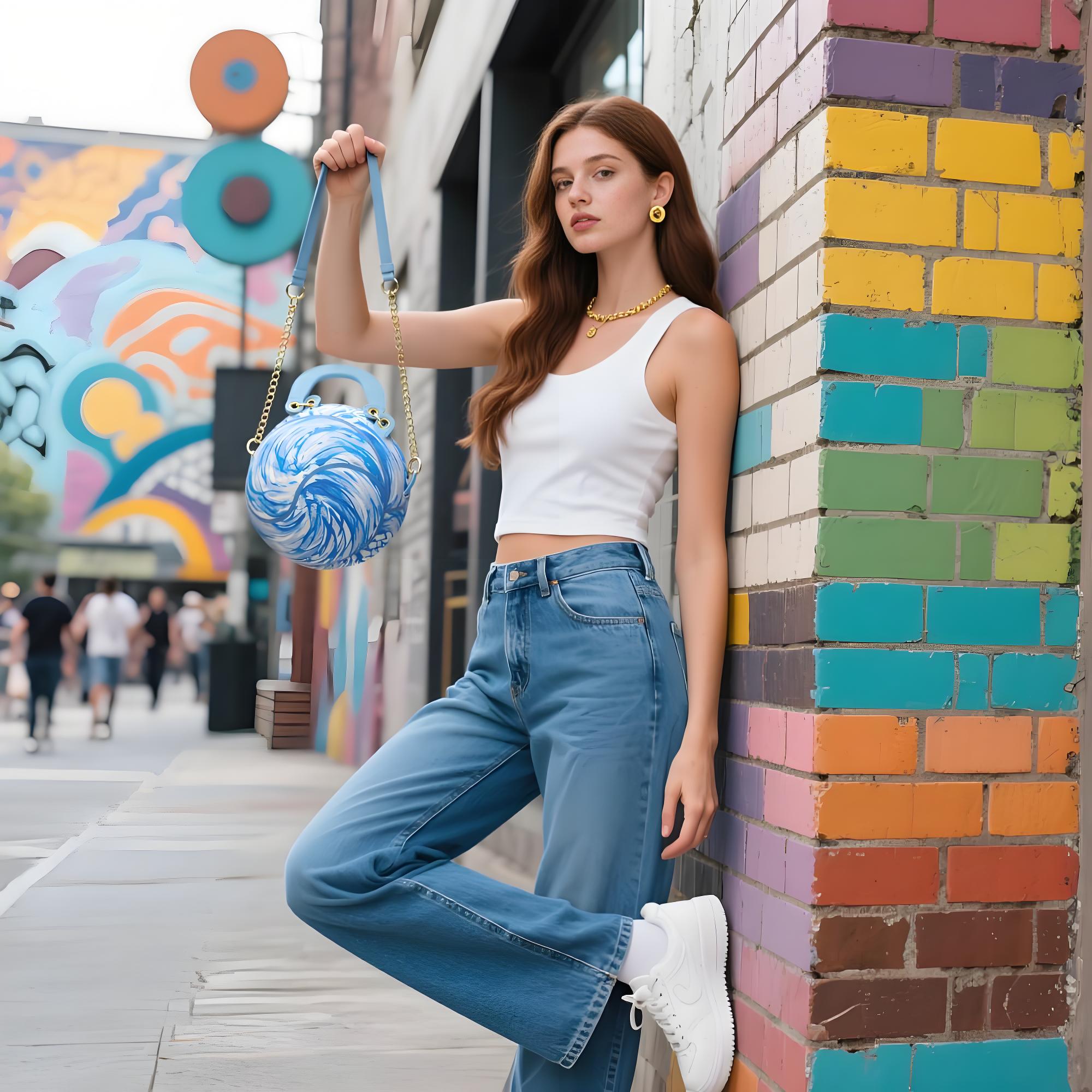 "Blue Swirl Art" Glow-in-the-Dark Size-7 Basketball Bag & Handbag