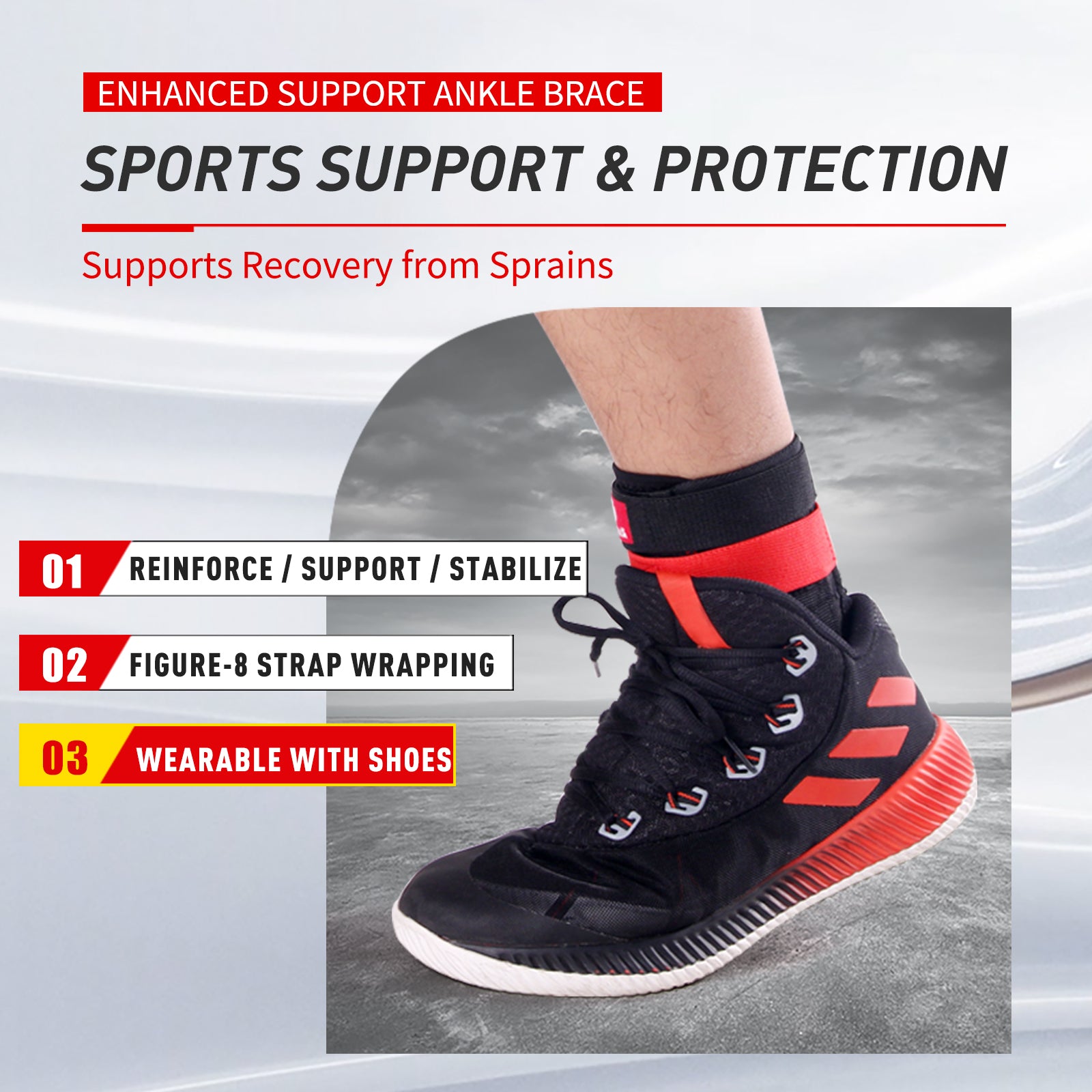 Kuangmi Figure-8 Wrapping Ankle Brace - Adjustable Ankle Support for Sports (S/M/L)