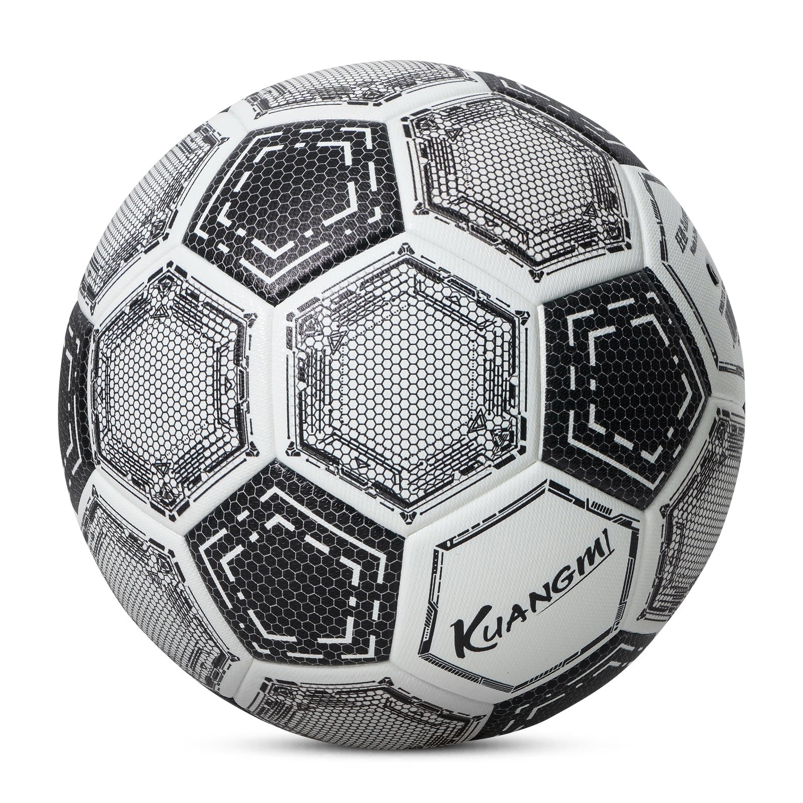 Kuangmi Mecha Honeycomb Football (Silver/Black-Gold), Size 5, PU Surface for Training & Competition