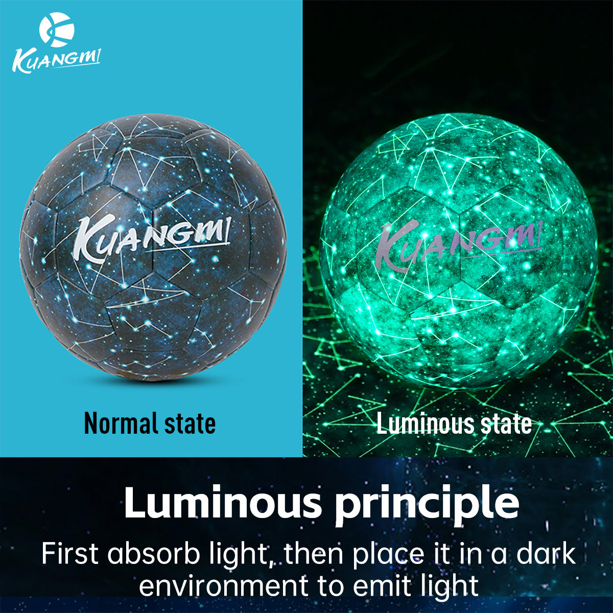 Kuangmi Starfield Luminous Size 5 Football - Premium Luminous PU Material for Nighttime Training and Game Play