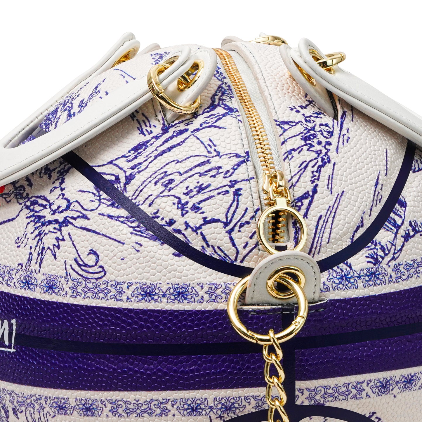 Kuangmi PU Chinese - Style Blue - and - white Porcelain 7# Basketball Crossbody Bag w/ Adjustable Strap