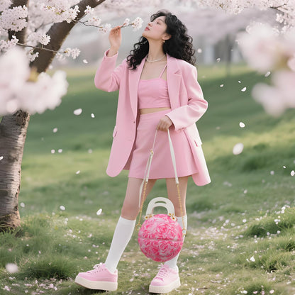 "Pink Rose Bloom" Size-6 Basketball Bag & Handbag