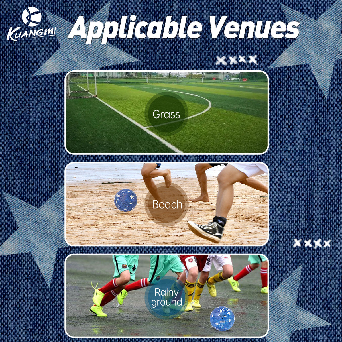 Kuangmi Denim Blue Size 5 Football - Featuring PU Material for Indoor and Outdoor Play