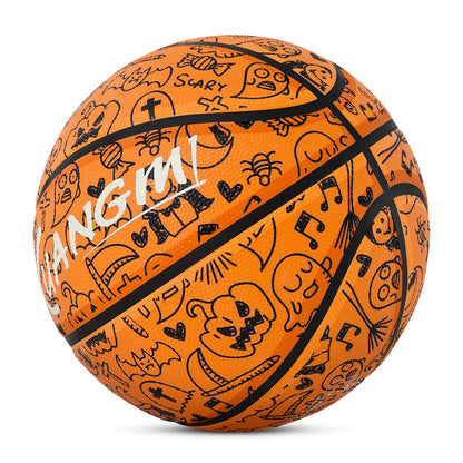 Kuangmi 2025 Halloween Basketball - Size 7 (29.5") Graffiti Design with Built-in LED Lights, Rubber Material, Light-Up on Bounce, Playable & Decorative