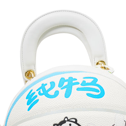 Kuangmi PU White - Green “Funny Cow & Milk Pack” Pattern Basketball Crossbody Bag w/ Adjustable Strap