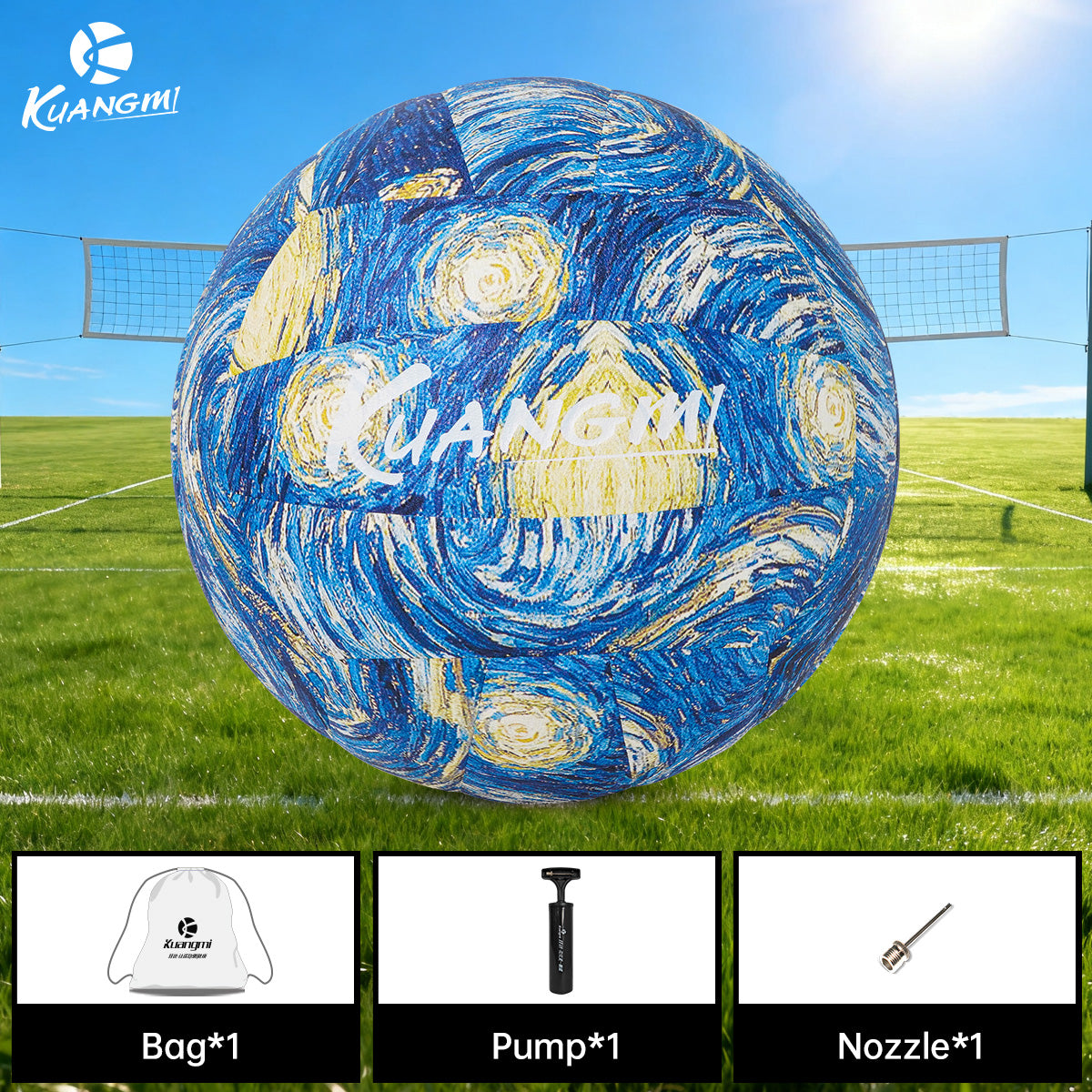 Kuangmi Voleibol Noite Estrelada de Van Gogh, Tamanho 5, Material PU - Para Treino de Homens e Mulheres, Uso em Campo Macio e Duro