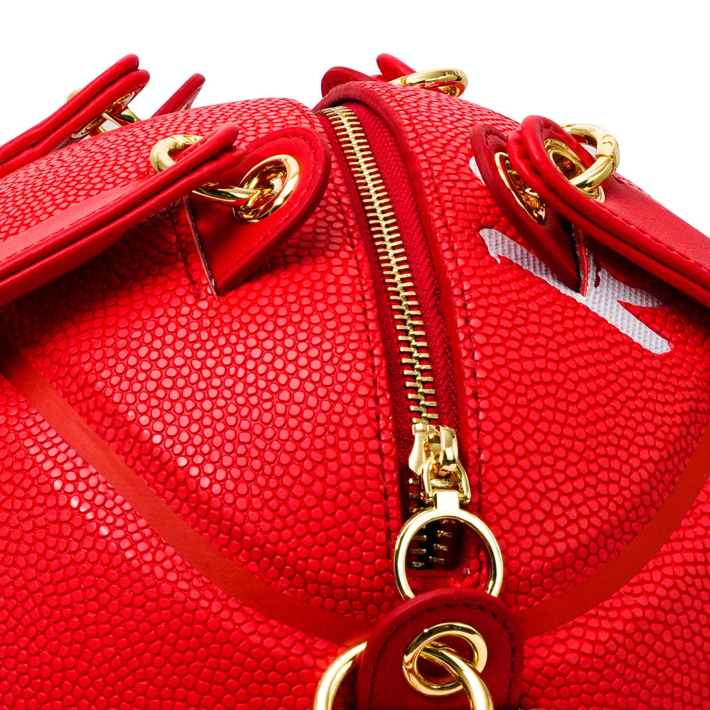 Kuangmi PU Red - Black “18” Pattern 7# Basketball Crossbody Bag w/ Adjustable Strap