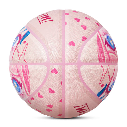 Kuangmi Pink Anime Pattern Basketball Size 7（29.5“）, Durable PU Ball for Kids Youth Adults, Indoor Outdoor Training Game