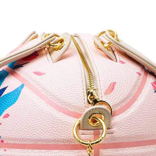 Kuangmi PU Pink - Blue “White Snake & Rose” Pattern Basketball Crossbody Bag w/ Adjustable Strap