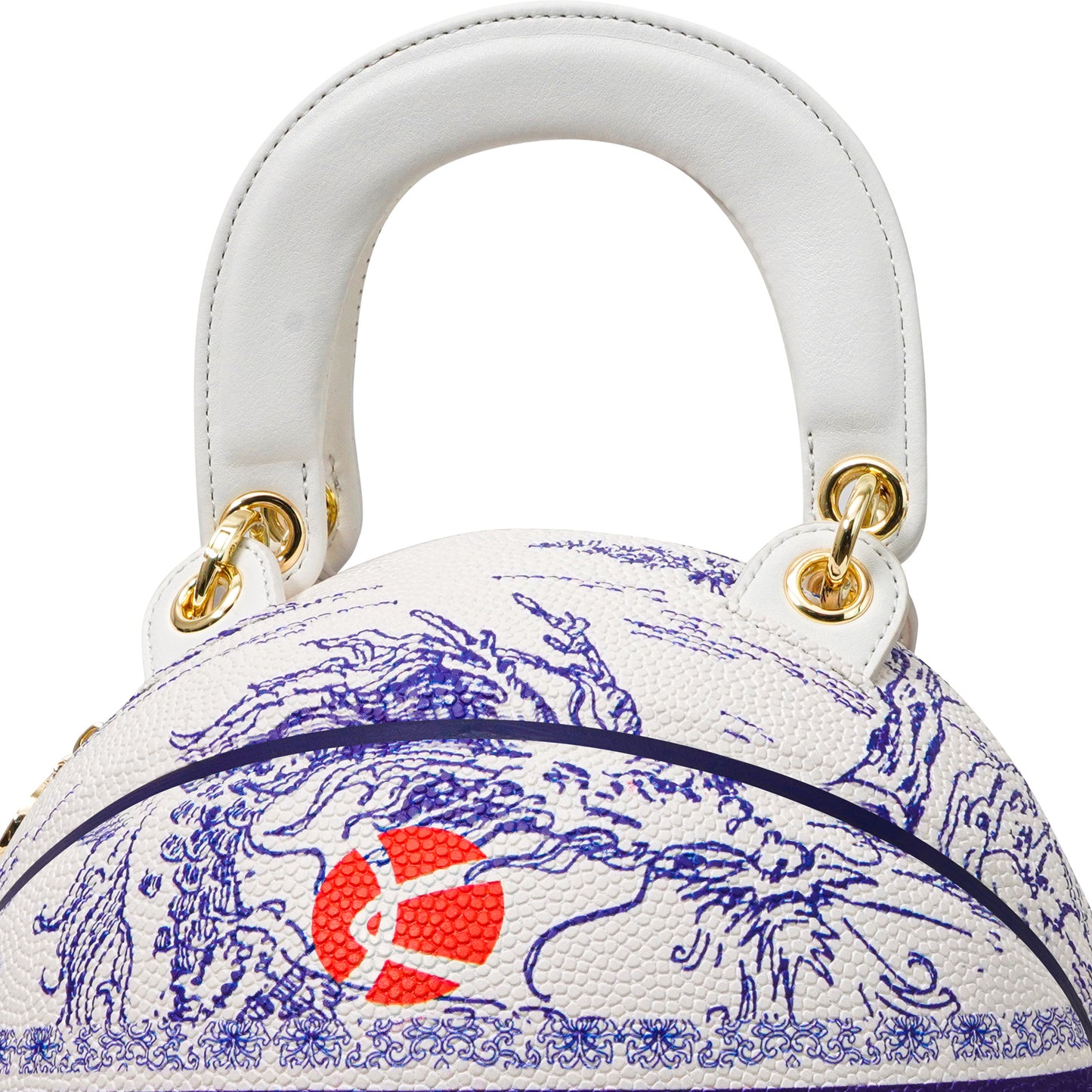 Kuangmi PU Chinese - Style Blue - and - white Porcelain 7# Basketball Crossbody Bag w/ Adjustable Strap