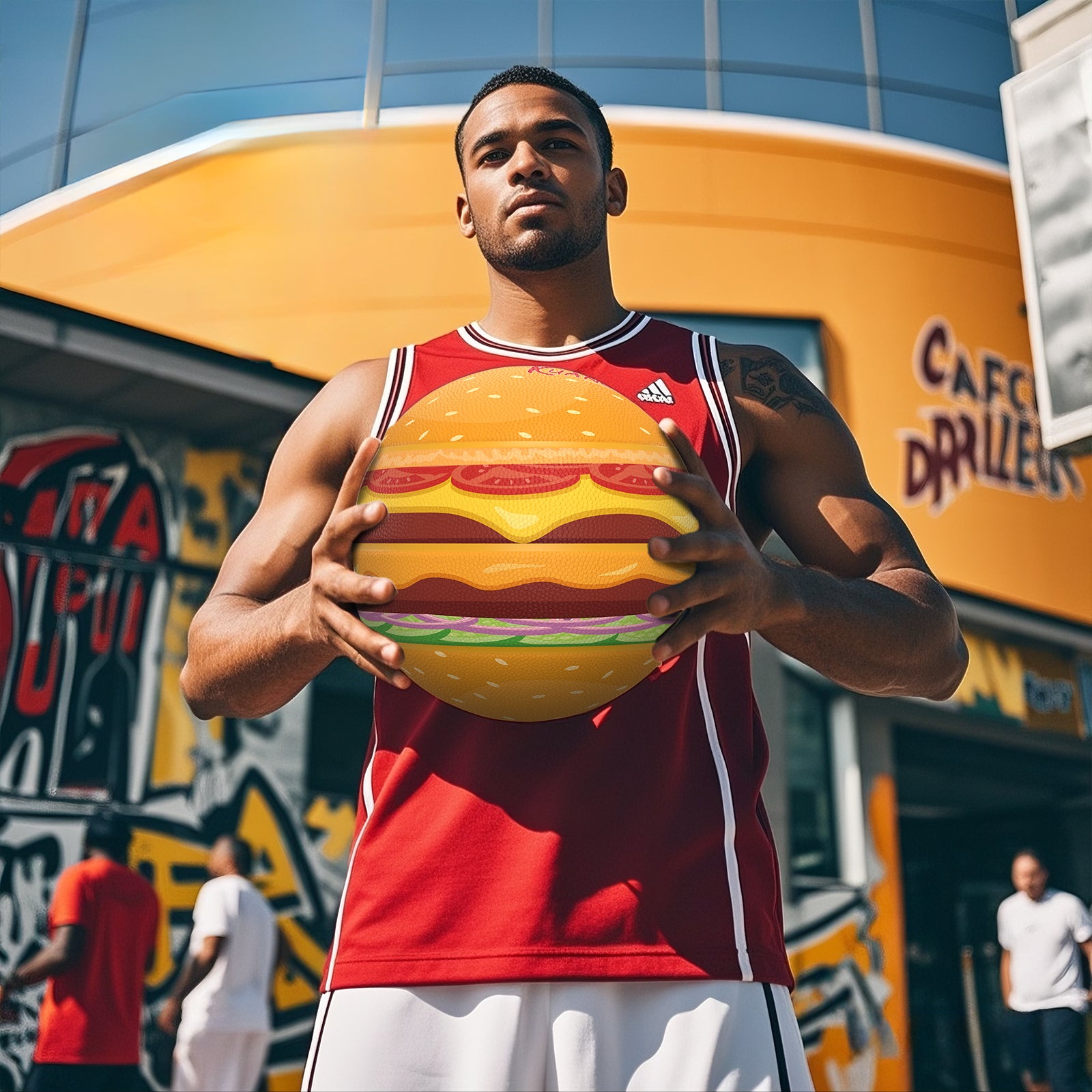 Balón de baloncesto Kuangmi Hamburger, talla 7 (29,5"), piel sintética higroscópica