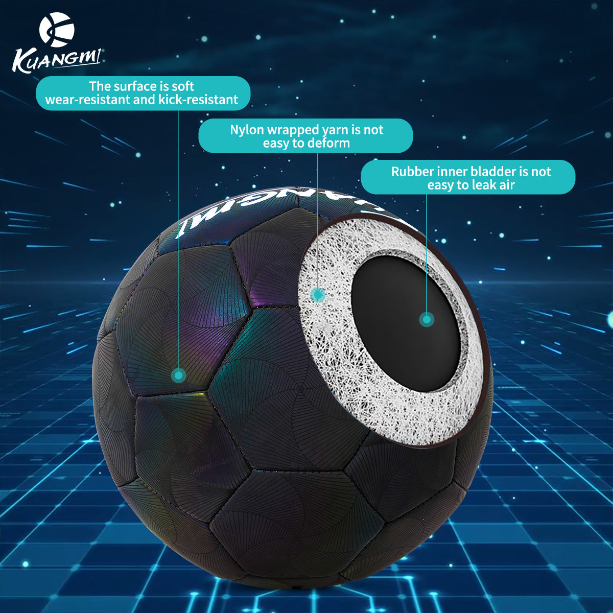Kuangmi Reflective Size 5 Football - Featuring Reflective PU Material for Training and Game Use