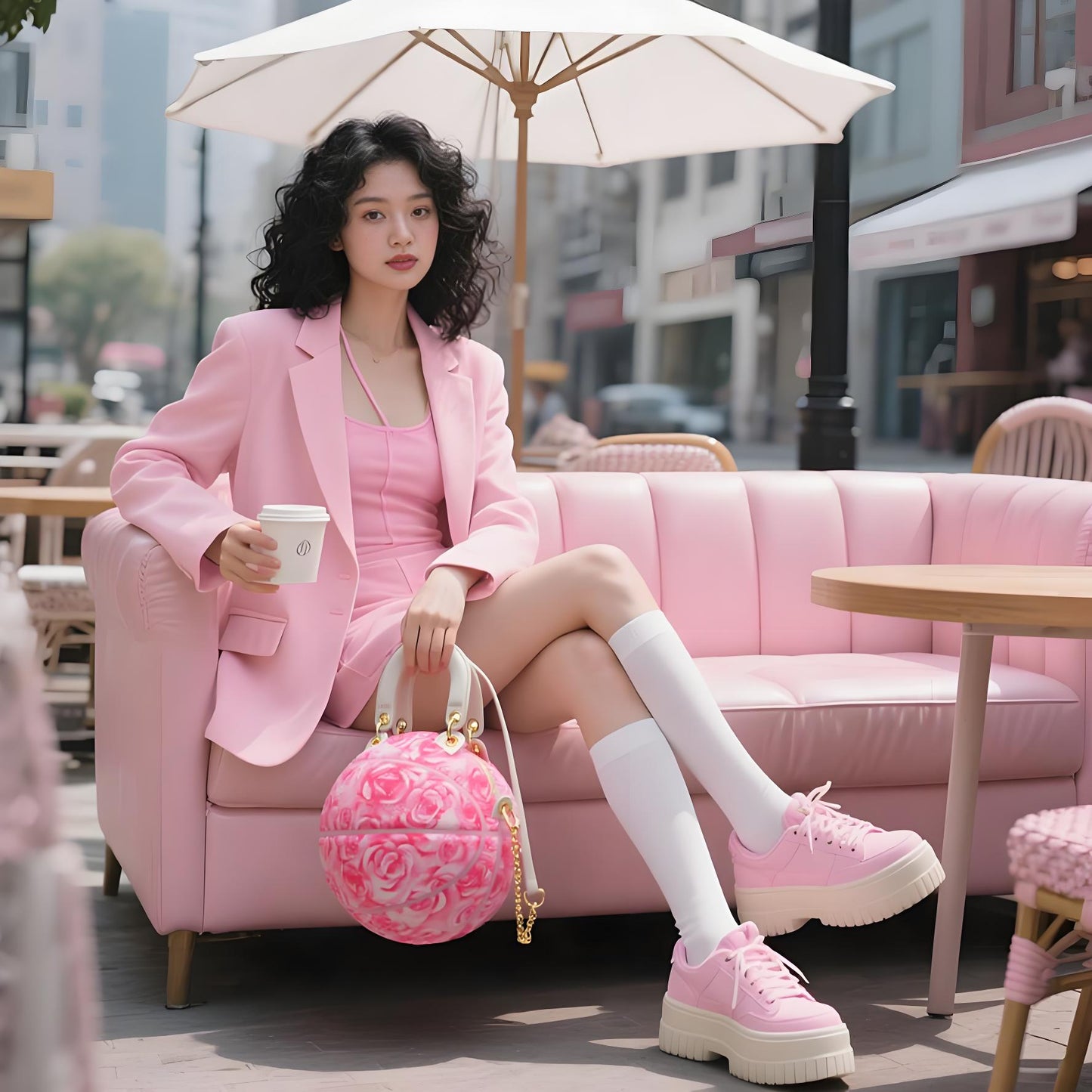 "Pink Rose Bloom" Size-6 Basketball Bag & Handbag