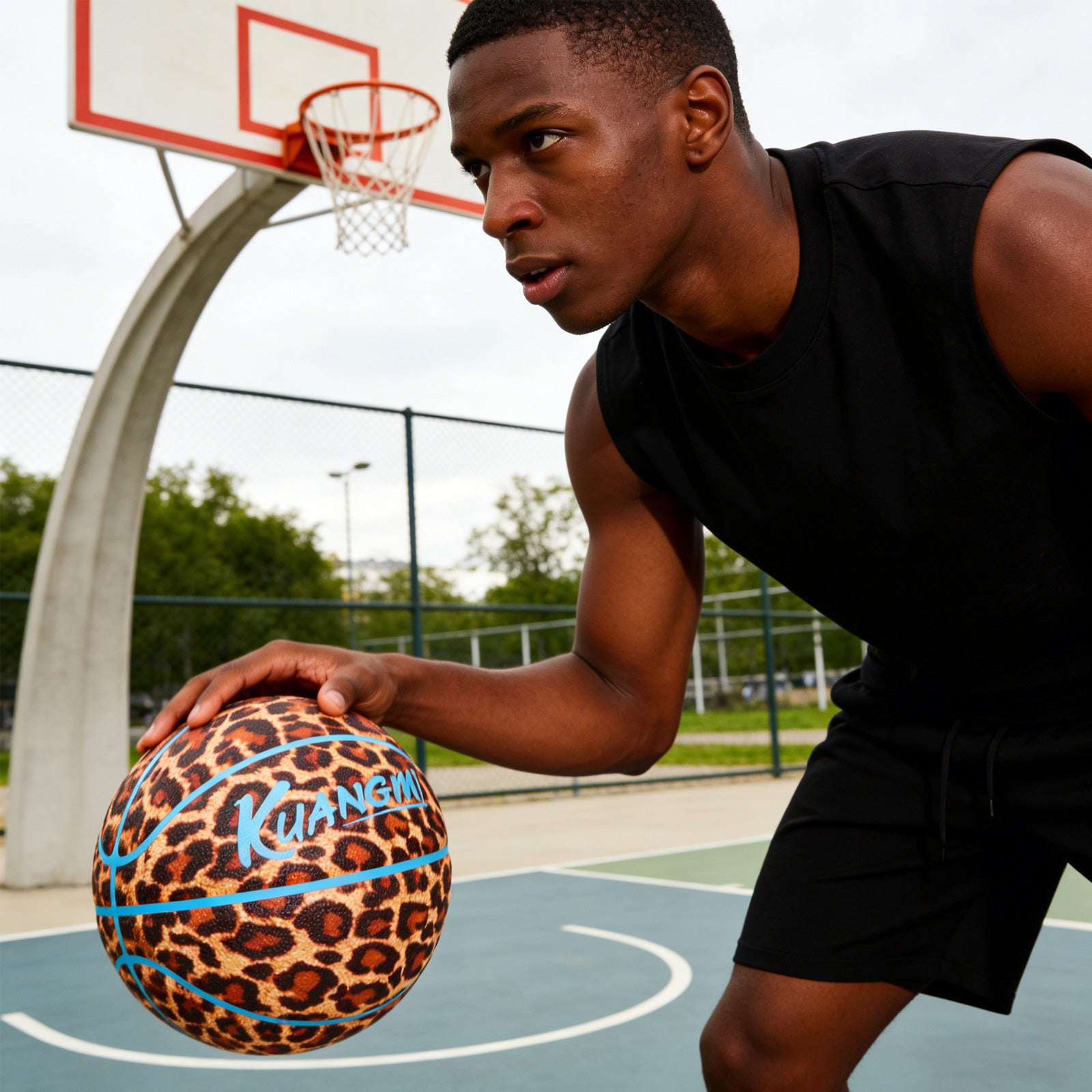 Kuangmi Leopard Print Basketball - Hygroscopic PU Ball (Size 7:29.5") Stylish Animal Pattern Ball