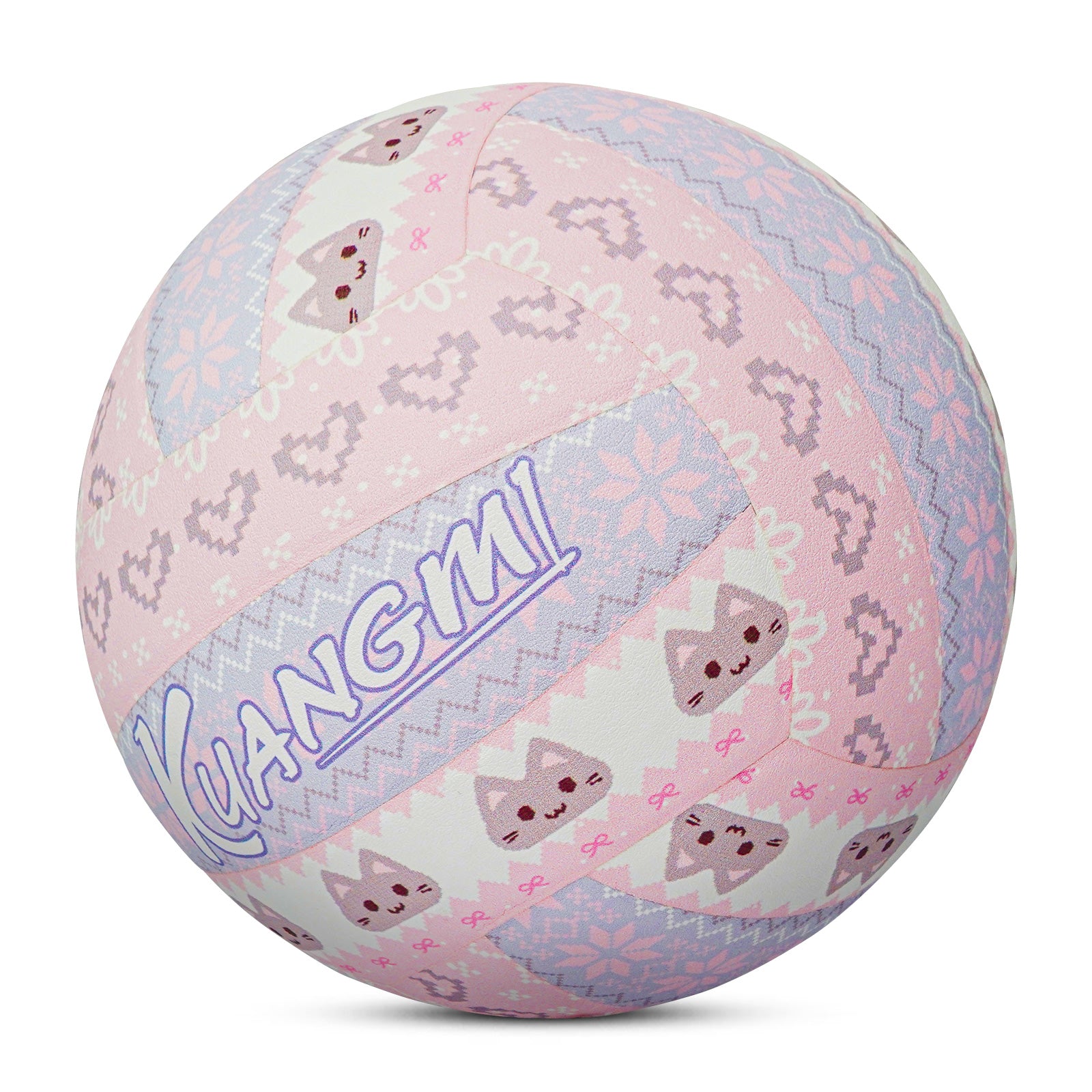 Kuangmi Fair Isle Pattern Volleyball - Cute Cat & Heart Design Size 5