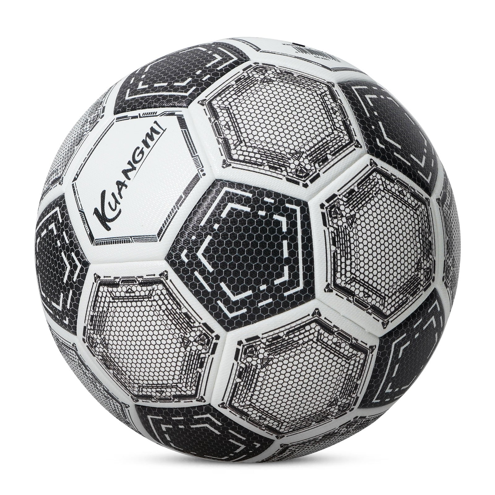 Kuangmi Mecha Honeycomb Football (Silver/Black-Gold), Size 5, PU Surface for Training & Competition