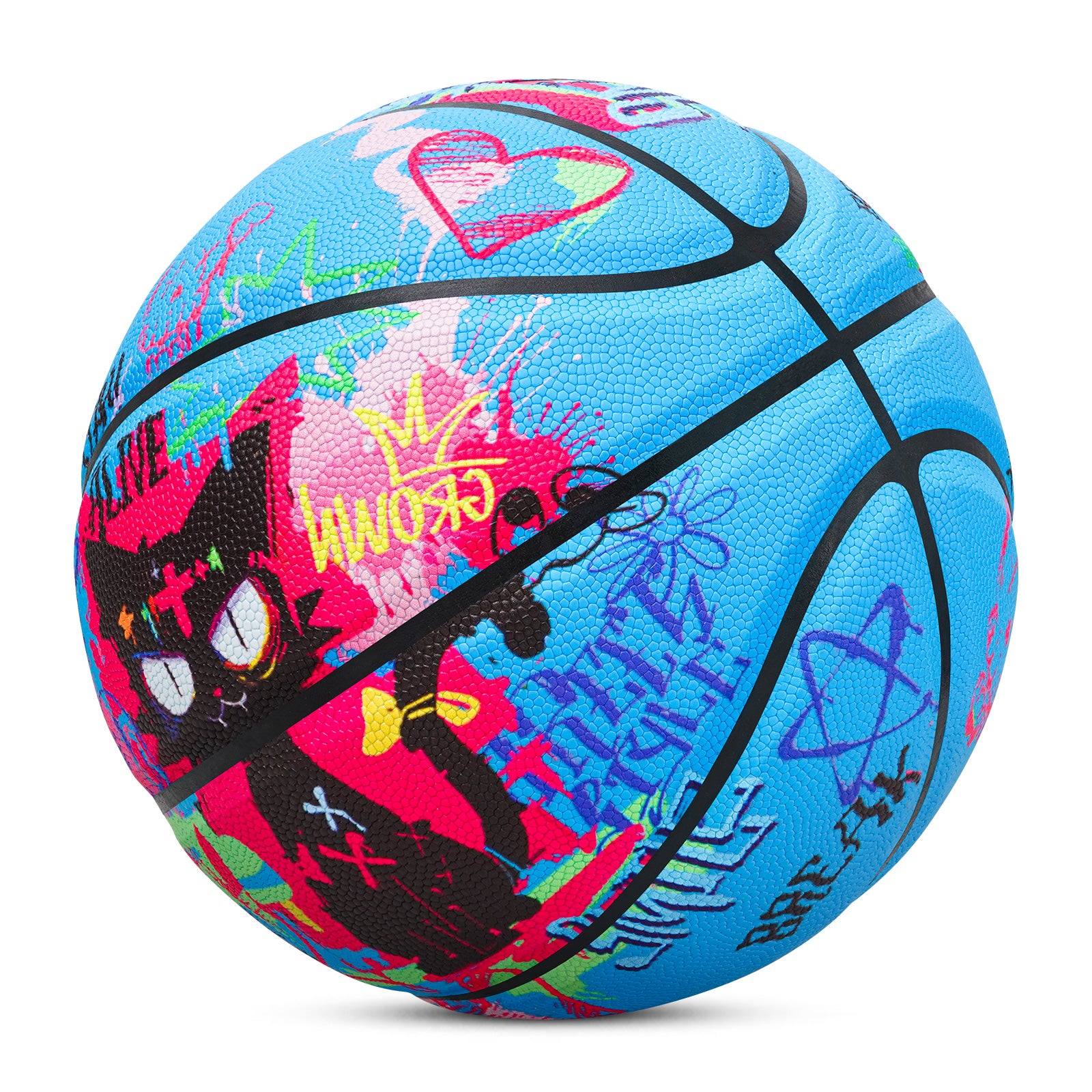 Kuangmi Graffiti Black Cat Basketball Gift, Size 7 (29.5"), Hygroscopic PU for Indoor Outdoor Play