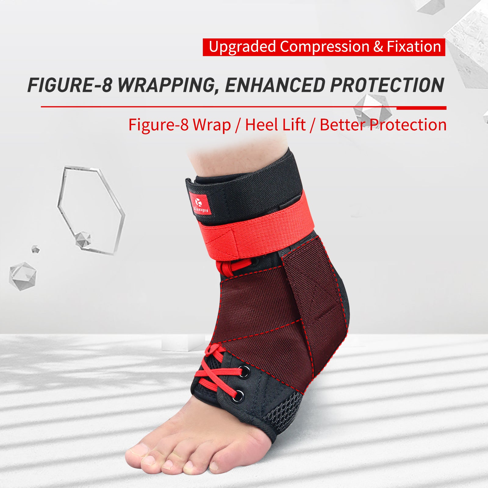 Kuangmi Figure-8 Wrapping Ankle Brace - Adjustable Ankle Support for Sports (S/M/L)