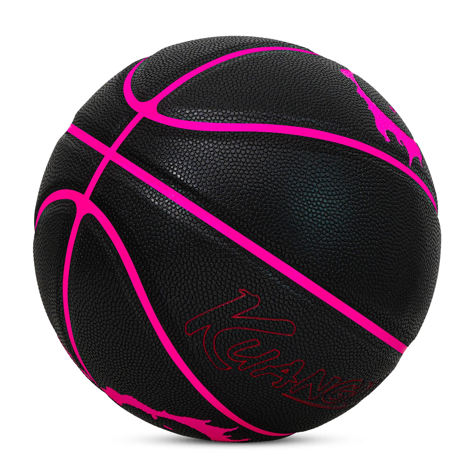 Luminous Fire Figure Basketball, Magenta & Yellow Luminous, Size 7 (29.5"), with Luminous Coating & Hygroscopic PU Leather