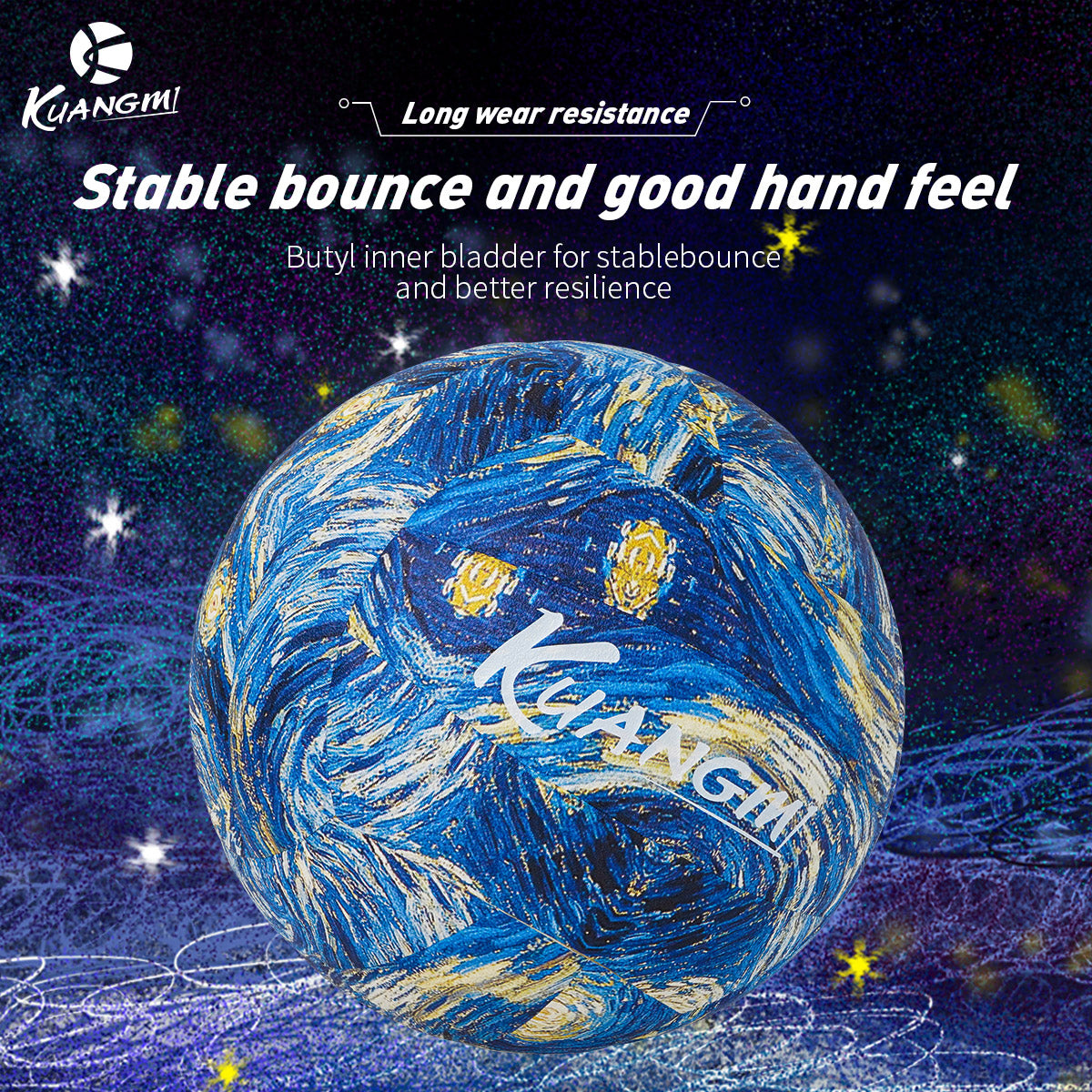 Kuangmi Voleibol Noite Estrelada de Van Gogh, Tamanho 5, Material PU - Para Treino de Homens e Mulheres, Uso em Campo Macio e Duro