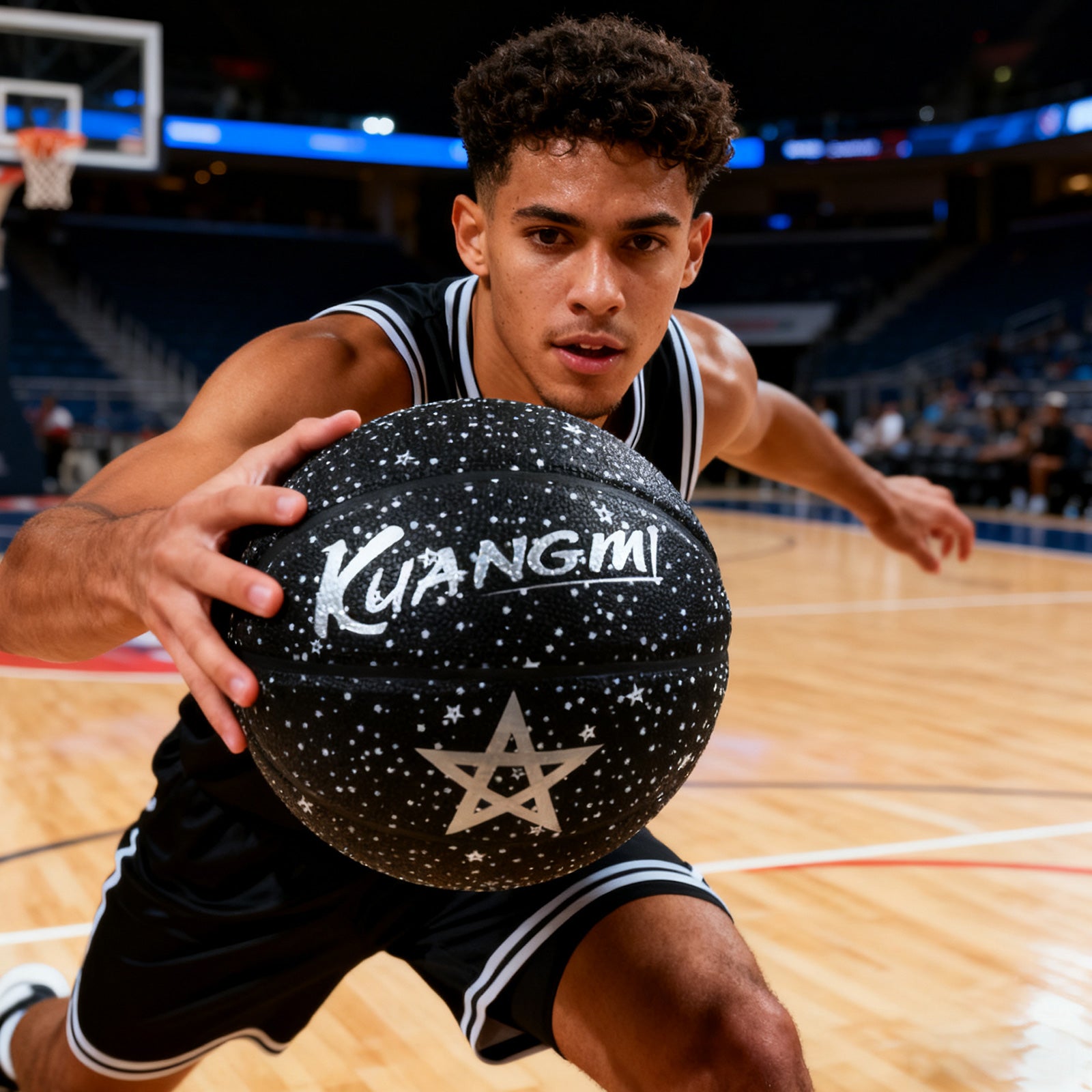 Kuangmi Glow-in-the-Dark Starry Sky Basketball Gift, Size 7 (29.5"), Hygroscopic PU for Indoor Outdoor Play