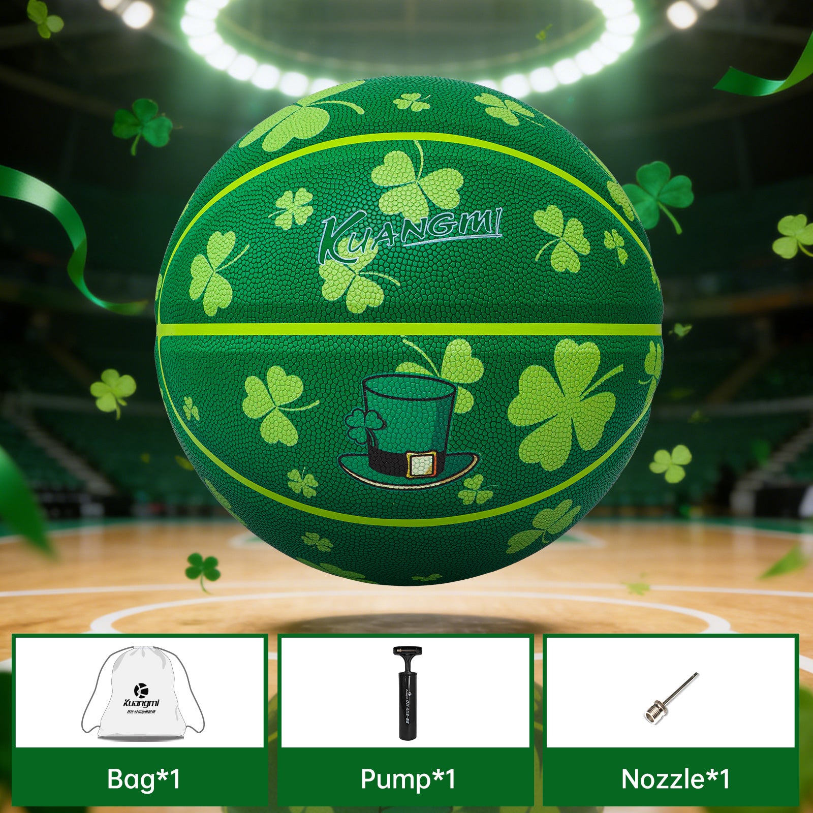 Kuangmi St Patricks Day Shamrock Basketball Gift Size 7 (29.5") for Indoor Outdoor Play