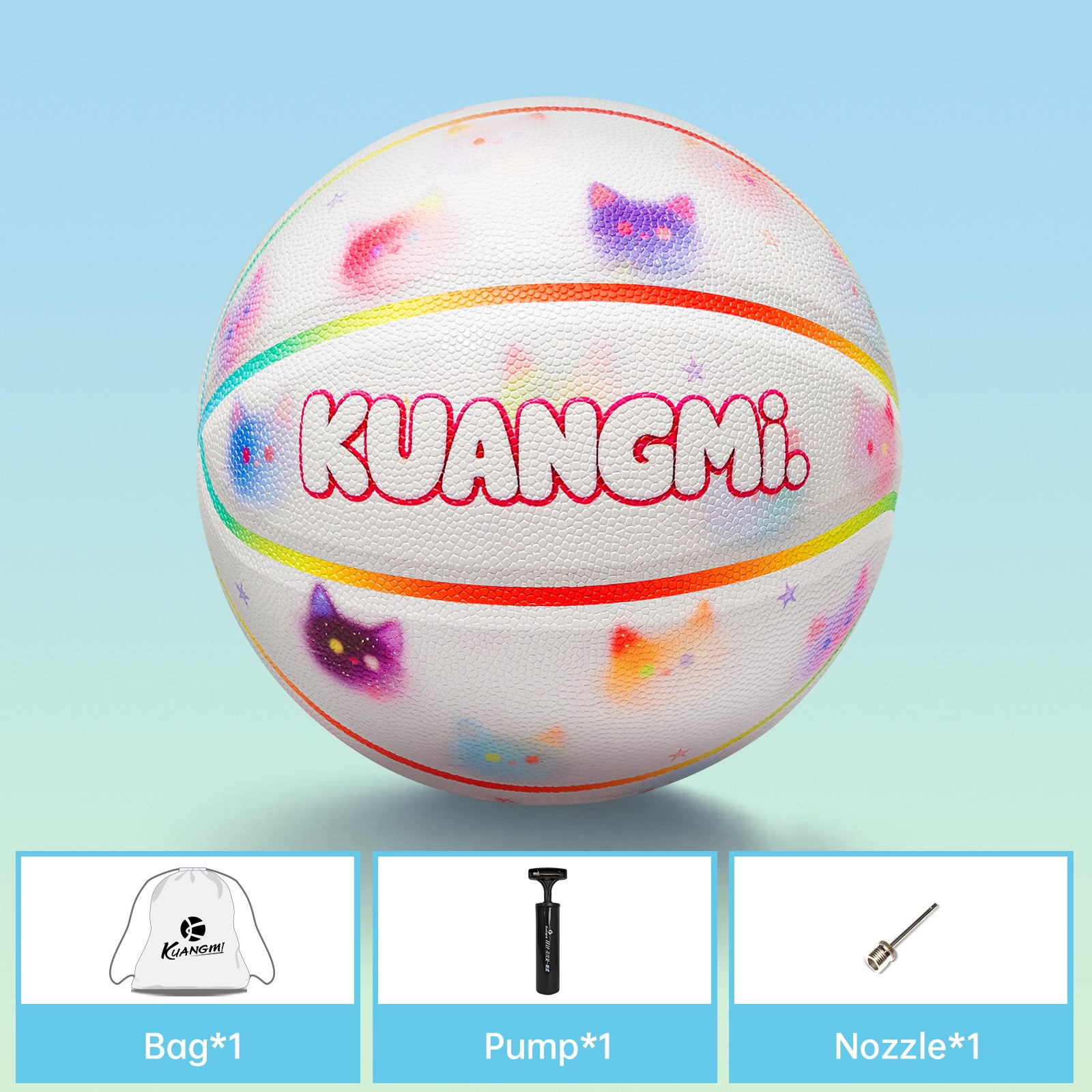 Kuangmi Cute Cat Print Basketball - Hygroscopic PU with Advanced Channel Leather Technology (Size 7/6/5)