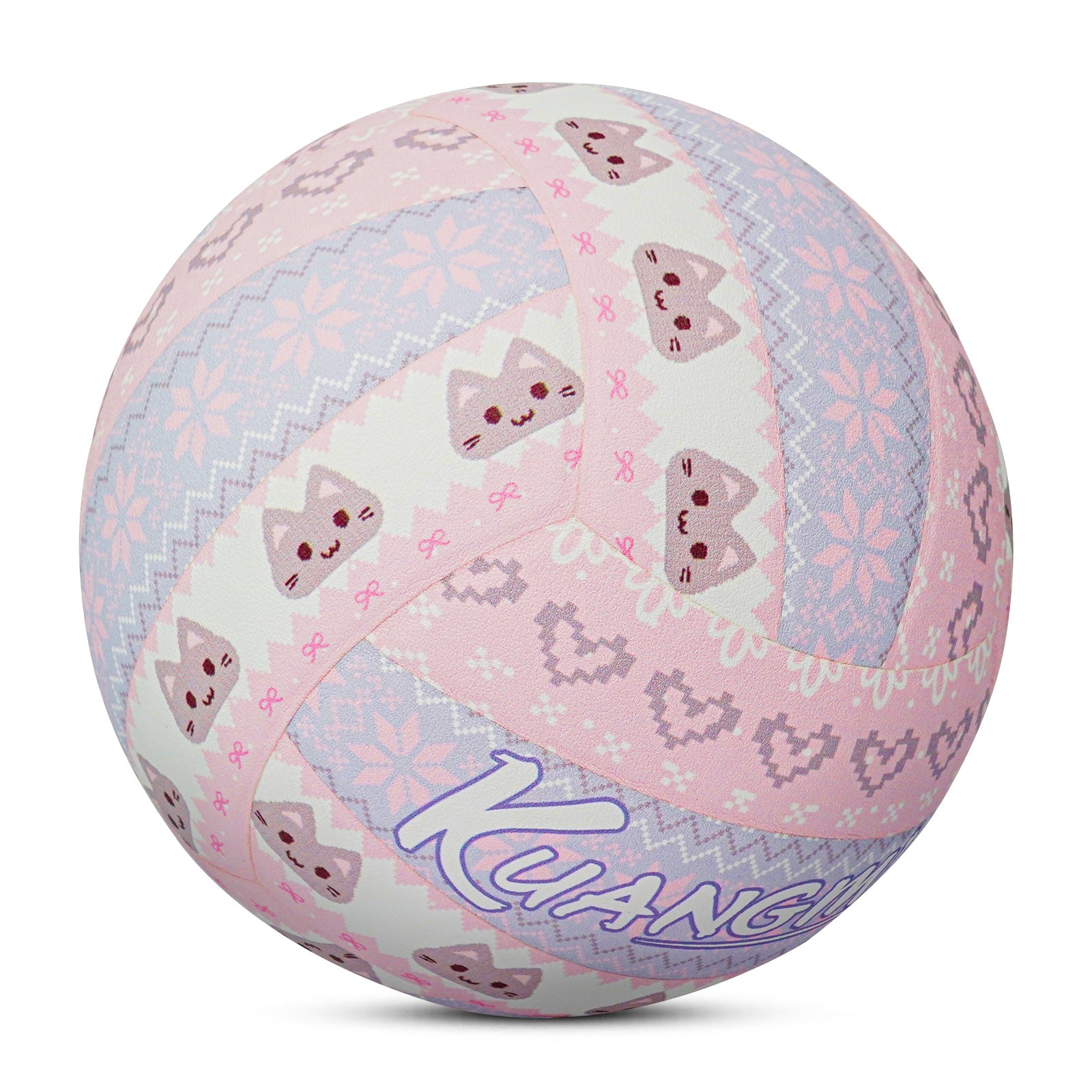 Kuangmi Fair Isle Pattern Volleyball - Cute Cat & Heart Design Size 5