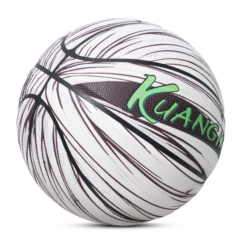 A side view of a basketball with a mummy pattern