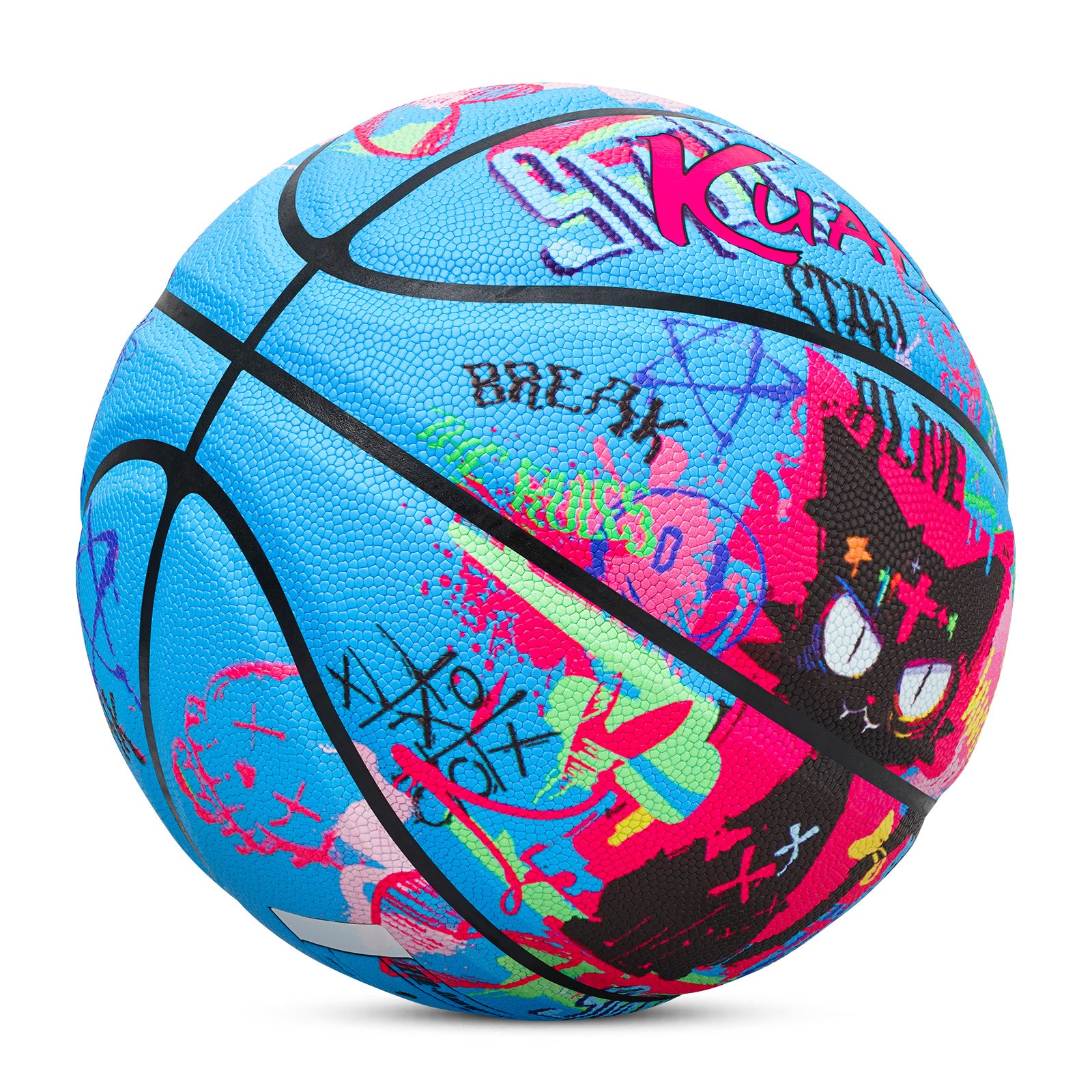 Kuangmi Graffiti Black Cat Basketball Gift, Size 7 (29.5"), Hygroscopic PU for Indoor Outdoor Play
