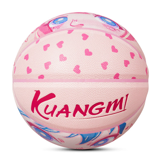 Kuangmi Pink Anime Pattern Basketball Size 7（29.5“）, Durable PU Ball for Kids Youth Adults, Indoor Outdoor Training Game